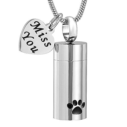 WJDT Hund Schmuckstäbchen Schmuck für Asche Anhänger Pet Paw Print Zylinder Andenken Halskette für Hund & Katze Memorial Schmuck für Asche-Silber_5 stücke Halskette. von WJDT