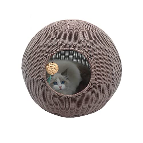 WJMLS Haustier Kunststoff Imitation Rattan Bett Four Seasons Komfortables Katze Hund Haus Waschbar bedeckt Moderne Hundekatze Haus Haustiere in Kuppelkorb von WJMLS