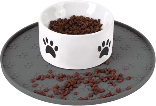 Hundefuttermatte – wasserdichte Hundenapfmatte, Silikon-Hundematte für Futter und Wasser, Haustierfuttermatte mit Kanten, rutschfeste Hunde-Futtermatte zum Schutz von Böden (1 Packung, Grau) von WLDJMP