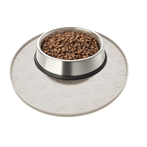 Hundefuttermatte – wasserdichte Hundenapfmatte, Silikon-Hundematte für Futter und Wasser, Haustierfuttermatte mit Kanten, rutschfeste Hunde-Futtermatte zum Schutz von Böden (1 Stück, Beige) von WLDJMP