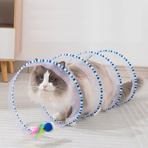 Katzentunnel für Indoor-Katzen, gefalteter Katzentunnel, Frühling, S-Form, Haustier-Unterhaltungsspielzeug für Welpen, Kätzchen, Kaninchen (1 Stück, Blau) von WLDJMP