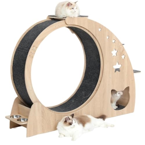 Katzenrad Laufband for Katzen, geräuscharmes Laufrad for Katzen, Sport- und Fitness-Roller for Haustiere aus Massivholz, Katzenspielzeug, Klettergerüst for Katzen Laufrad Katze von WLFKL