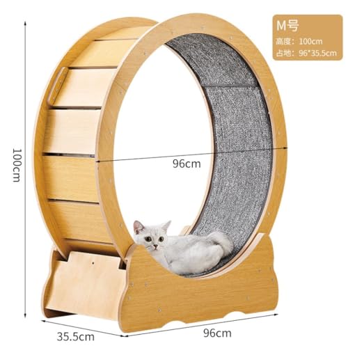 Katzenrad Laufband for Katzen aus Holz, aus Faserplatten, leise, mit Rollen, for Fitness, ohne Falle, Klettergerüst for Katzen, Spielzeug for Zuhause und drinnen Laufrad Katze(M) von WLFKL