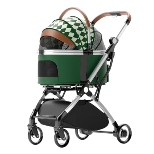 Kinderwagen für Haustiere Aluminiumrohr Zugstange Haustier Kinderwagen Tasche Getrennt Katze Und Hund Auto Reise Reise Auto Faltbarer Kinderwagen Hundekinderwagen(Green) von WLFKL