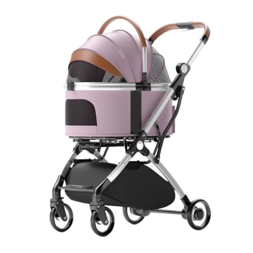 Kinderwagen für Haustiere Aluminiumrohr Zugstange Haustier Kinderwagen Tasche Getrennt Katze Und Hund Auto Reise Reise Auto Faltbarer Kinderwagen Hundekinderwagen(Purple) von WLFKL