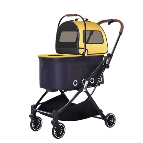 Kinderwagen für Haustiere Automatisch Zusammenklappbarer, Doppelschichtiger Haustier-Kinderwagen, Freistehender Haustier-Kinderwagen, Leichter Kleiner Und Mittelgroßer Kinderwagen Hundekinderwagen(Yel von WLFKL