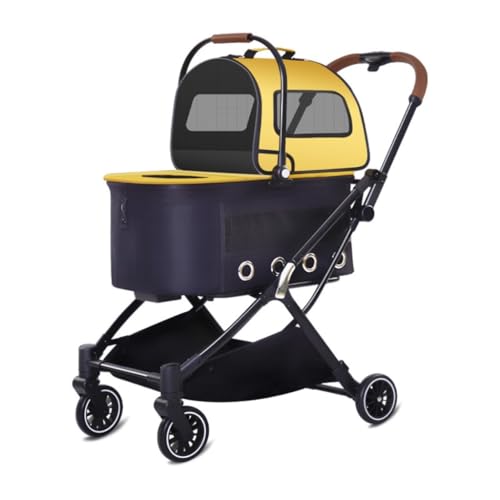 Kinderwagen für Haustiere Doppelschichtiger Haustier-Kinderwagen, Automatisch Zusammenklappbarer Haustier-Kinderwagen, Atmungsaktives Mesh-Haustier-Kinderwagen Im Freien Hundekinderwagen(Yellow) von WLFKL