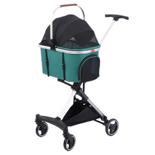 Kinderwagen für Haustiere Einziehbarer, luxuriöser, Faltbarer Hunde-Kinderwagen for kleine und mittelgroße Hunde. Haustier-Kinderwagen for Katzen und Hunde Hundekinderwagen(Green) von WLFKL