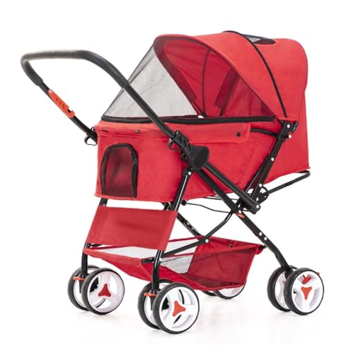 Kinderwagen für Haustiere Haustier-Kinderwagen, Hunde-Kinderwagen, Praktisch, Faltbar, Aus Leichtem Material, for Kleine Und Mittelgroße Hunde Und Katzen Hundekinderwagen(Red) von WLFKL