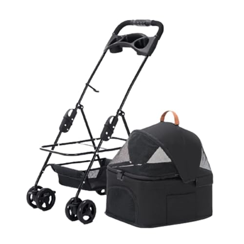 Kinderwagen für Haustiere Haustier-Kinderwagen, Kleiner Hunde- und Katzen-Kinderwagen, Abnehmbarer Riemen, Vierrad-Haustier-Kinderwagen, Outdoor-Haustier-Kinderwagen Hundekinderwagen(Black,S) von WLFKL