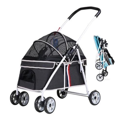 Kinderwagen für Haustiere Haustier-Kinderwagen, vierrädriger Kinderwagen for mittelgroße Hunde, Kleiner Hund, Leichter Kinderwagen, Faltbarer Outdoor-Haustier-Kinderwagen Hundekinderwagen(Black) von WLFKL