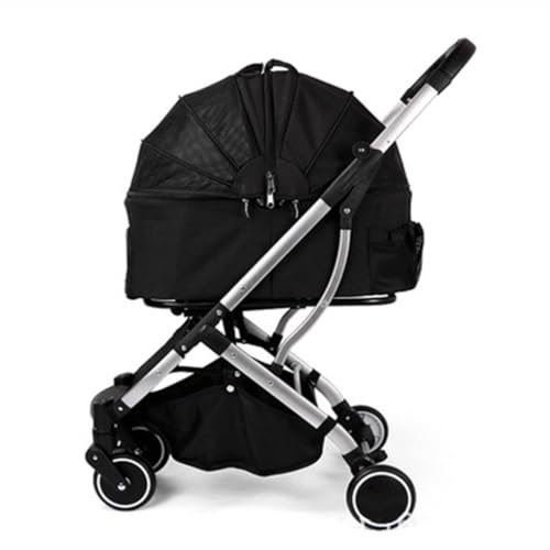 Kinderwagen für Haustiere Haustier-Kinderwagen, vierrädriger Kleiner und mittlerer Hunde-Kinderwagen, Wiege, freistehender Kinderwagen, Outdoor-Haustier-Kinderwagen Hundekinderwagen(Black) von WLFKL