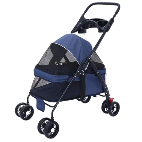 Kinderwagen für Haustiere Haustier-Kinderwagen for Ausflüge, Kleiner Zugwagen, Welpen-Kinderwagen, Hunde-Gassi-Wagen, Kleine, Leichte, Faltbare Katze Hundekinderwagen(Blue) von WLFKL