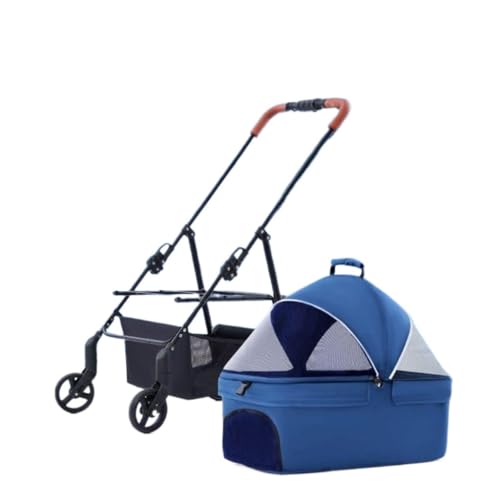 Kinderwagen für Haustiere Haustier-Kinderwagen for Ausflüge, Kleiner Zugwagen, Welpen-Kinderwagen, Hunde-Gassi-Wagen, Kleine, Leichte, Faltbare Katze Hundekinderwagen(Blue) von WLFKL