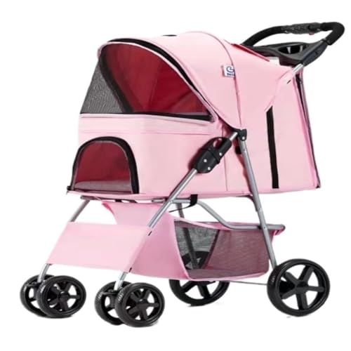 Kinderwagen für Haustiere Haustier-Kinderwagen for Ausflüge, Kleiner Zugwagen, Welpen-Kinderwagen, Hunde-Gassi-Wagen, Kleine, Leichte, Faltbare Katze Hundekinderwagen(Pink) von WLFKL