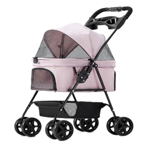 Kinderwagen für Haustiere Haustier-Kinderwagen for Ausflüge, Kleiner Zugwagen, Welpen-Kinderwagen, Hunde-Gassi-Wagen, Kleine, Leichte, Faltbare Katze Hundekinderwagen(Pink,B) von WLFKL