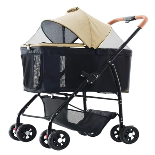 Kinderwagen für Haustiere Haustier-Kinderwagen for Ausflüge, Kleiner Zugwagen, Welpen-Kinderwagen, Hunde-Gassi-Wagen, kleine, leichte, Faltbare Katze Hundekinderwagen(Yellow) von WLFKL