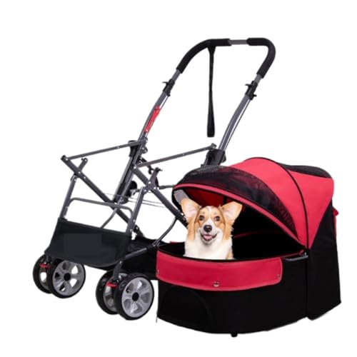 Kinderwagen für Haustiere Haustier-Kinderwagen for Ausflüge, Kleiner Zugwagen, Welpen-Kinderwagen, Hunde-Walking-Wagen, Kleine, Leichte, Faltbare Katze Hundekinderwagen(Red) von WLFKL