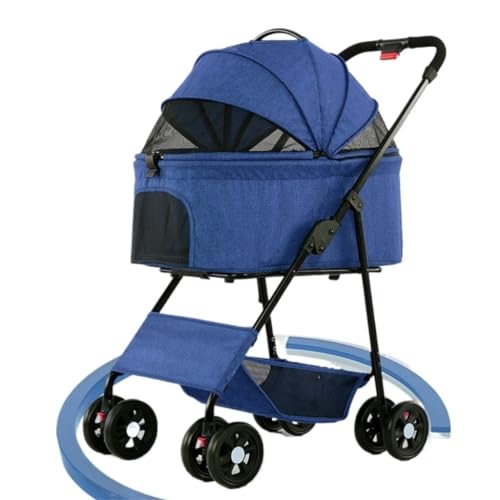 Kinderwagen für Haustiere Leichter, Faltbarer, Abnehmbarer Kinderwagen for Kleine Und Mittelgroße Hunde, Tragbarer, Abnehmbarer Kinderwagen Hundekinderwagen(Blue) von WLFKL