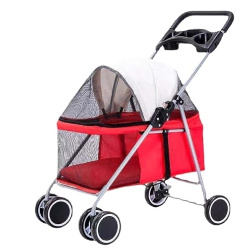 Kinderwagen für Haustiere Leichter Faltbarer Kinderwagen for Hunde Und Katzen, Kleiner Outdoor-Kinderwagen for Hunde Und Katzen, Allrad-Kinderwagen Hundekinderwagen(Red) von WLFKL