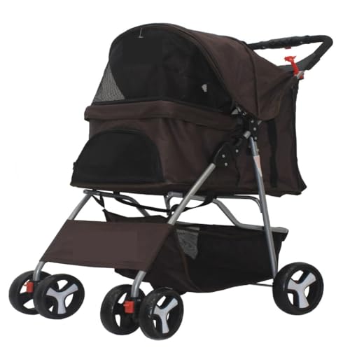 Kinderwagen für Haustiere Leichter Zusammenklappbarer Haustier-Kinderwagen for Welpen, Katzen, Hunde, Vierrad-Haustier-Kinderwagen, Hunde-Kinderwagen, Haustierwagen Hundekinderwagen(Brown) von WLFKL