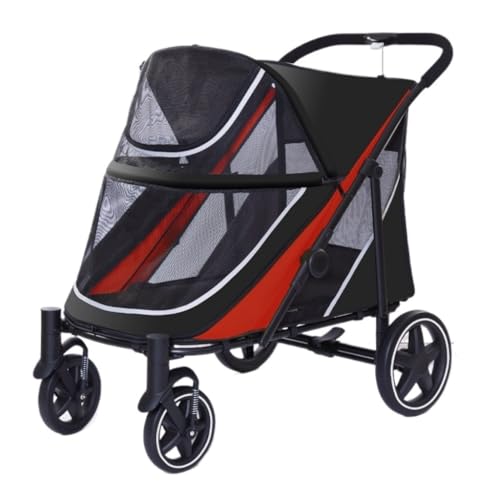 Kinderwagen für Haustiere Mittelgroßer Hunde-Kinderwagen, zusammenklappbarer Haustier-Kinderwagen, atmungsaktiver Mesh-Haustier-Kinderwagen, geländegängiger Haustier-Kinderwagen Hundekinderwagen(Black von WLFKL