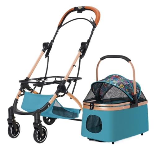 Kinderwagen für Haustiere Multifunktionaler Haustier-Kinderwagen for Mittelgroße Und Große Hunde, Outdoor-Reise-Hundewagen, Tragbar Und Faltbar Hundekinderwagen(Blue) von WLFKL