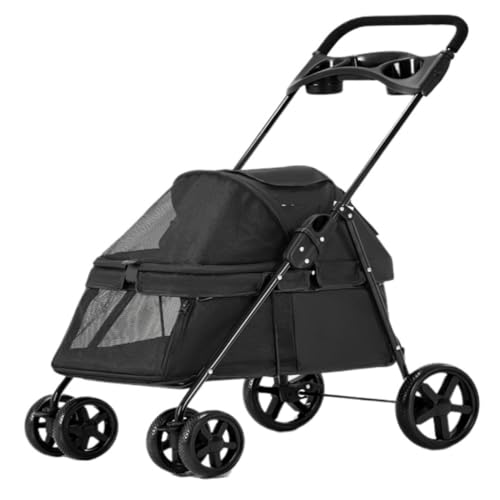 Kinderwagen für Haustiere Praktischer Haustier-Kinderwagen, Hunde-Kinderwagen, Faltbar, Leichtes Material, for Kleine Und Mittelgroße Hunde Und Katzen Hundekinderwagen(Black) von WLFKL