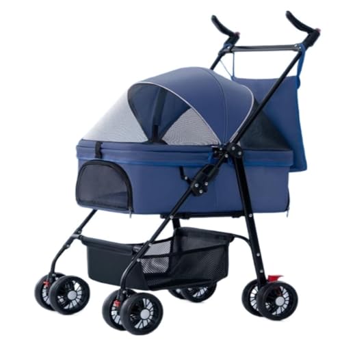 Kinderwagen für Haustiere Tier Kinderwagen Haustier Kinderwagen Hund Katze Teddy Kinderwagen Haustier Hund Kinderwagen Leichter Abnehmbarer Käfig Falten Hundekinderwagen(Blue,B) von WLFKL