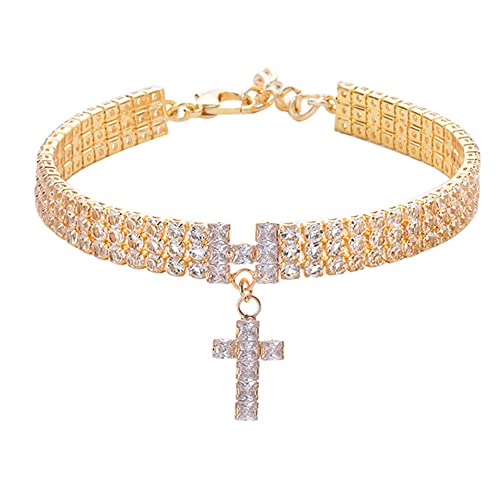 Haustier-Halskette, Buchstabe, Kreuz, Zirkonia, drei Abflussdiamanten, Katzen- und Hundeschmuck, Urlaubskleid, Halsband (Gold_S) von WLHHBO