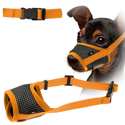 WLLHYF Nylon-Maulkorb Für Hunde Verstellbare Schlaufe Atmungsaktiv Weich Für Kleine Mittelgroße Hunde, Verhindert Das Beißen, Kauen Und Bellen (Orange, M) von WLLHYF