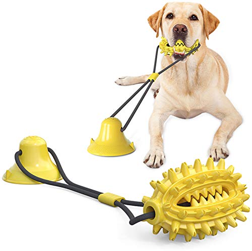 Doppelter Saugnapf Kordelzug Hundespielzeug Molar Stick Für Kleine Mittelgroße Hunde Haustier Multifunktions, Ungiftig Nylon Naturspielzeug Für Haustier Welpen Zahnpflege,Gelb von WLQWER