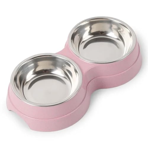 Doppel Pet Tiernahrung Schüssel Edelstahl Drink Pet Trinken Lebensmittel Katzenfutter Welpen Fütterung Liefert Kleine Größe Hund Zubehör Katzennapf (Color : Pink) von WLTYSM