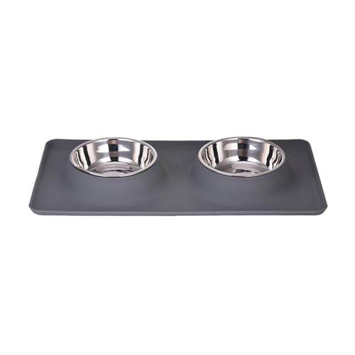 Edelstahl Doppel Schüssel Pet Feeder Reise Wasser Schüssel rutschfeste Silikon Matte for Haustier Hund Katze Welpen Lebensmittel Wasser Schüssel Katzennapf von WLTYSM