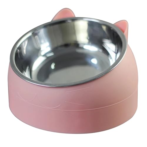 Edelstahl-Katzennapf, rutschfest, Welpenbasis, Katzenfutter, Trinkwasser, Futternapf, neigbarer Nackenschutz, Futternapf, 200/400 ml Katzennapf (Color : Pink, Size : 400ML) von WLTYSM