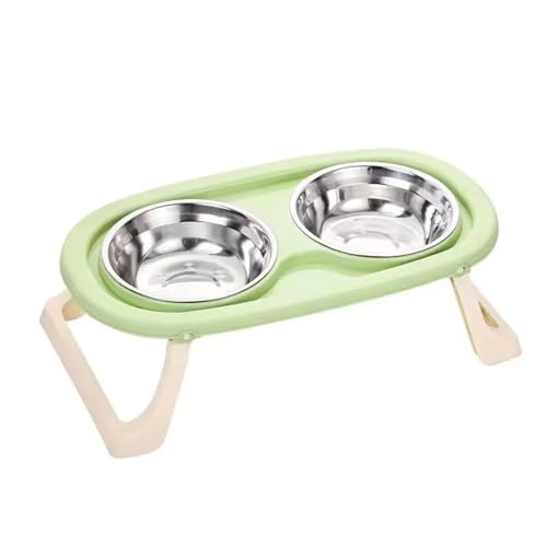 Faltbare Katze Schüssel Doppelte Haustier Schüssel Edelstahl Welpen Hund Feeder Wasser Futter Schüssel Mit Ständer Futternapf Trinker Haustiere liefert Katzennapf (Color : Green) von WLTYSM