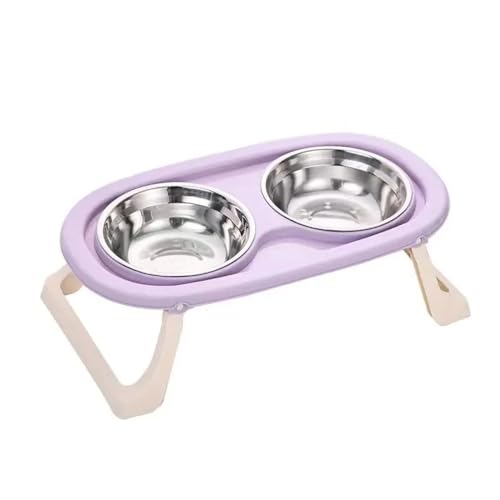 Faltbare Katze Schüssel Doppelte Haustier Schüssel Edelstahl Welpen Hund Feeder Wasser Futter Schüssel Mit Ständer Futternapf Trinker Haustiere liefert Katzennapf (Color : Purple) von WLTYSM