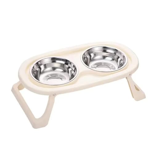 Faltbare Katze Schüssel Doppelte Haustier Schüssel Edelstahl Welpen Hund Feeder Wasser Futter Schüssel Mit Ständer Futternapf Trinker Haustiere liefert Katzennapf (Color : Rice White) von WLTYSM