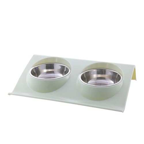 Haustier Doppelnäpfe Futter Wasser Feeder Edelstahl Katzenfutter Schüssel for Hund Welpen Katzen Haustiere Liefert Futternäpfe S/M Katzennapf (Color : Light Green, Size : L37.5xW25xH7.5CM) von WLTYSM