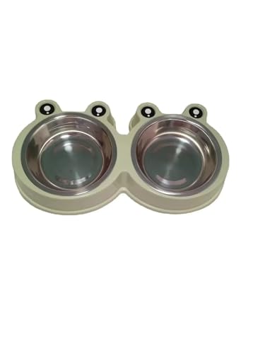 Haustier-Frosch-Doppelnäpfe for Katzen und Hunde for Essen und Trinken, integrierte Kunststoff-Edelstahlschüssel, Geschirrzubehör Katzennapf (Color : Green Stainless Stee) von WLTYSM