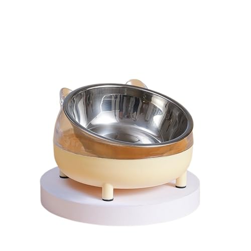 Haustiere Schüssel Katze Feeder Schüssel Mit Hund Katze Essen Trinken Schüsseln Haustier Edelstahl Doppel Verwenden Vier Beine Desgin Katzennapf (Color : Light Yellow) von WLTYSM