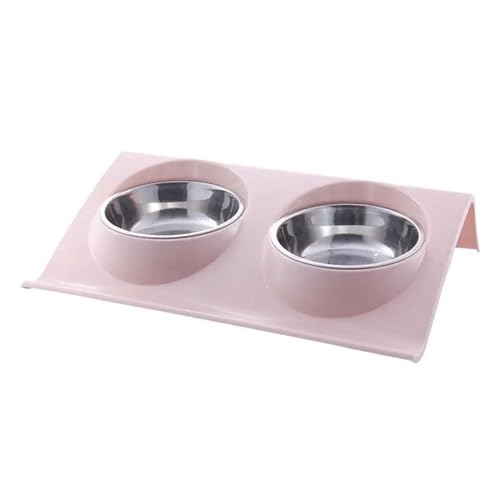 Hund Doppelnapf Hohe Kapazität Anti-umsatz Edelstahl rutschfeste Tiernahrung Wasser Feeder Heimtierbedarf Katzennapf (Color : Pink) von WLTYSM