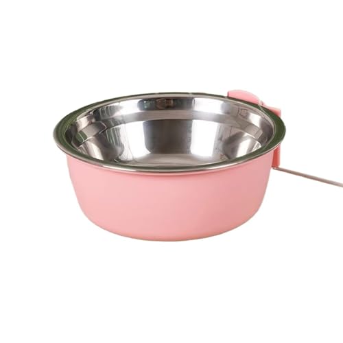 Katze Aufhänger Käfig Tasse Edelstahl Pet Fütterung Werkzeuge Stationäre Hund Schüssel Hängen Feeder Dish Reise Lebensmittel Wasser Schüsseln Katzennapf (Color : PINK) von WLTYSM