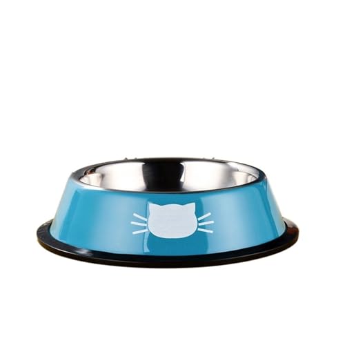 Katzenfutternapf, Hundeteller, Haustiernapf, lackierter Gummi-Bodenring, rutschfest und auslaufsicher, Dicke Haustiernäpfe aus Edelstahl Katzennapf (Color : Blue) von WLTYSM