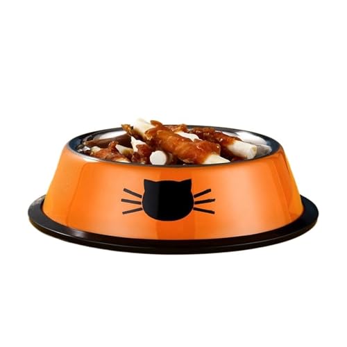 Katzenfutternapf, Hundeteller, Haustiernapf, lackierter Gummi-Bodenring, rutschfest und auslaufsicher, Dicke Haustiernäpfe aus Edelstahl Katzennapf (Color : Orange) von WLTYSM