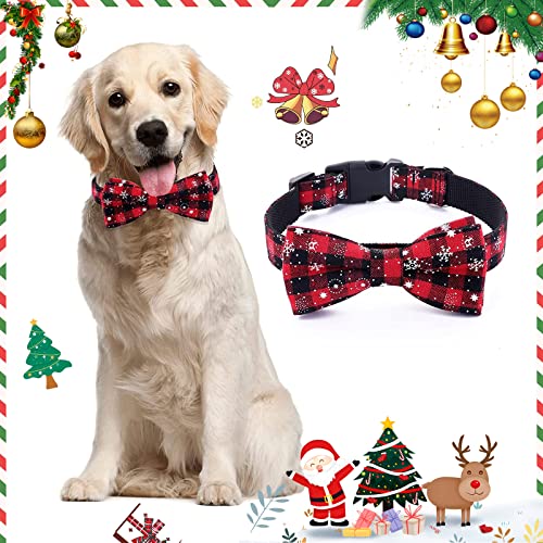 Hundehalsband mit Schleife, klassisch, Weihnachten, kariert, Schneeflocke, mit verstellbarer Schnalle für kleine mittelgroße Hunde, große Katzen, Haustiere (Rot, S) von WNING