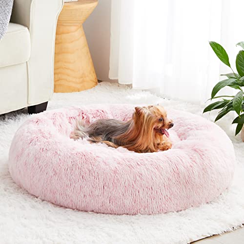 WNPETHOME Beruhigendes Hundebett Katzenbett Donut, Kunstfell Haustierbett Selbstwärmend Donut Cuddler, Bequeme Runde Plüsch Hundebetten (50,8 x 50,8 x 20,3 cm, Hellrosa) von WNPETHOME