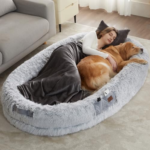 WNPETHOME Hundebett für Erwachsene, 180,3 x 116,8 cm, großes Hundebett für Menschen mit Decke und Kissen, waschbares Hundebett für Familien und Haustiere von WNPETHOME