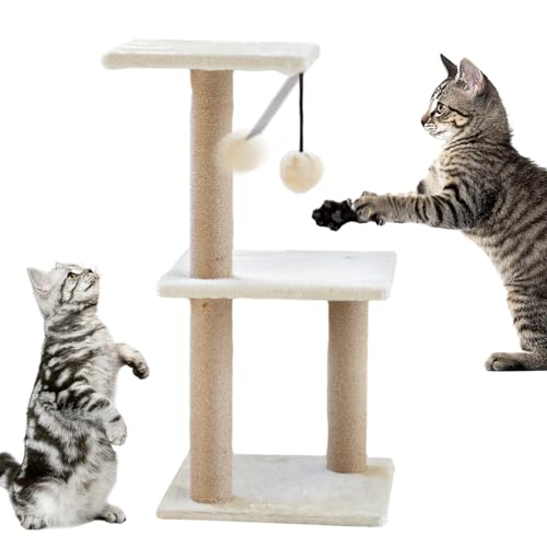 3-stufiger Kratzbaum - Fluffy Ball Design 3-stöckiger Kätzchen-Aktivitätsbaum - 27,5-Zoll-Katzenkratzturm, Kätzchen-Haustier-Aktivitätsbaum für kleine Katzen Wobblo von WOBBLO
