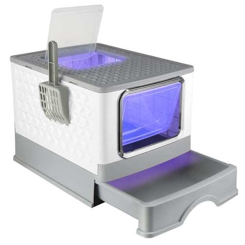 Katzentoilette mit UV, sterilisierte Katzentoilette mit UV-Schutz, sterilisierte Katzentoilette mit Deckel, Katzentoilette mit Schaufel, Lufterfrischer (52 x 39 x 39 cm, grau) von WODFARR